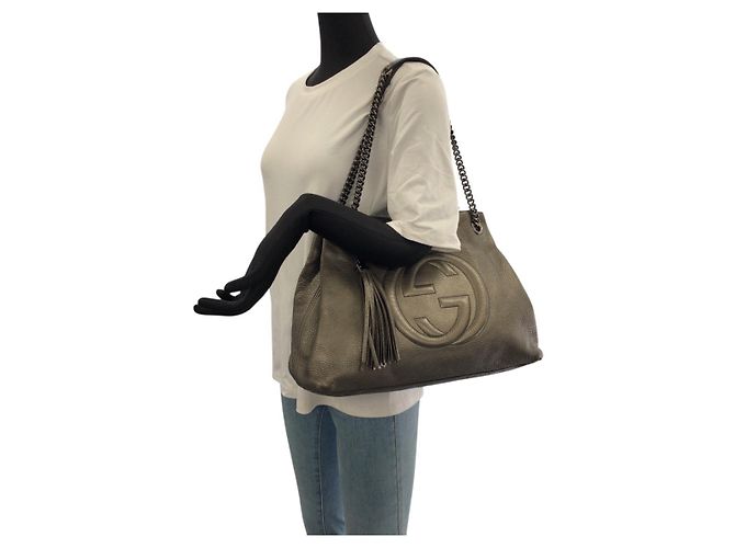 Gucci Soho Leder Tasche mit Quaste Grau - Ansicht 7