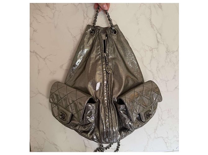 Chanel mini backpack metallic silver Silvery - view 14