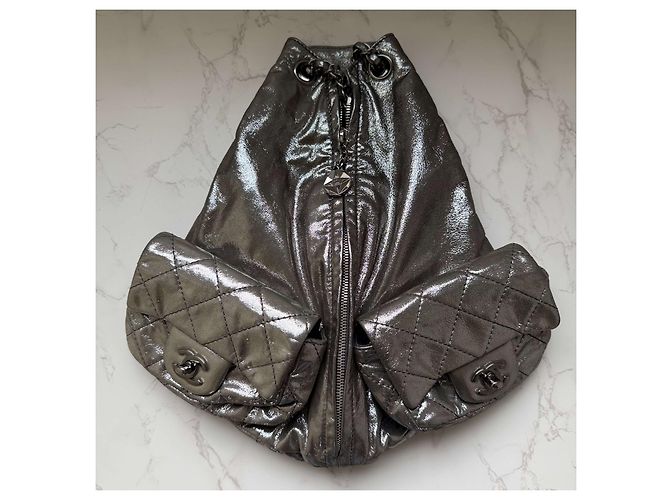 Chanel mini backpack metallic silver Silvery - view 15