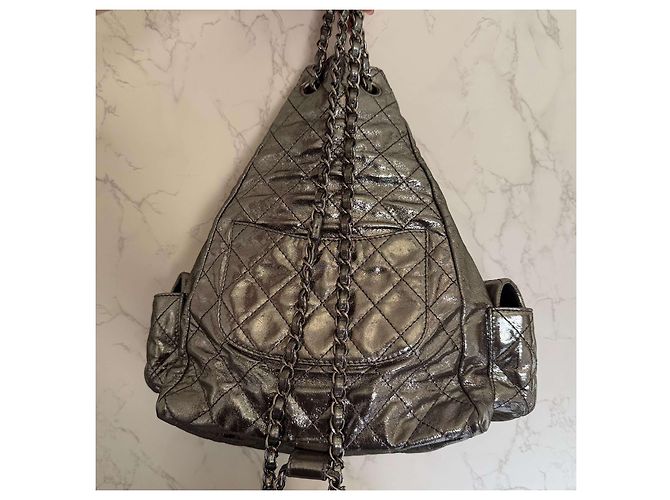 Chanel mini backpack metallic silver Silvery - view 17
