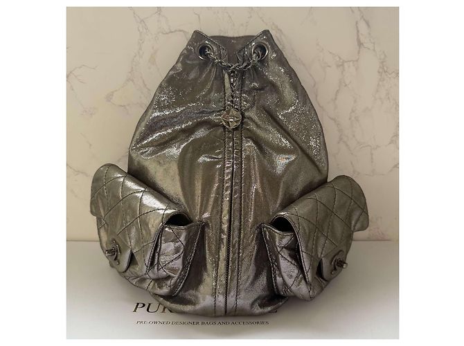 Chanel mini backpack metallic silver Silvery - view 18