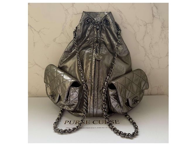 Chanel mini backpack metallic silver Silvery - view 3