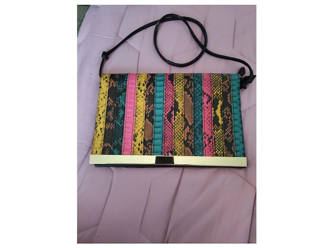 Aldo Clutch de cuero multicolor con estampado de serpiente Negro Rosa Verde Amarillo - vista 4
