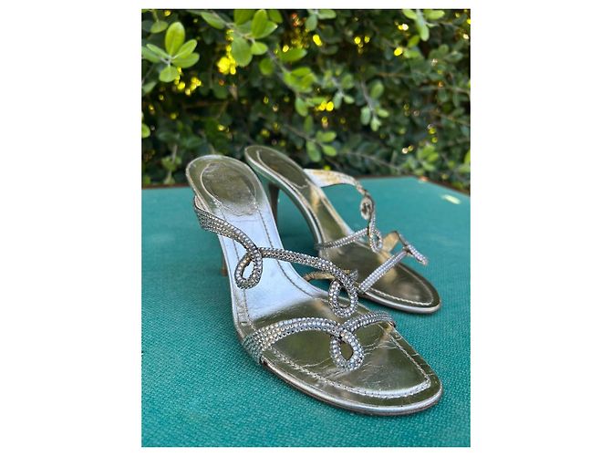 Rene Caovilla Sandali René Caovilla in pelle dorata con strass D'oro - vista 2