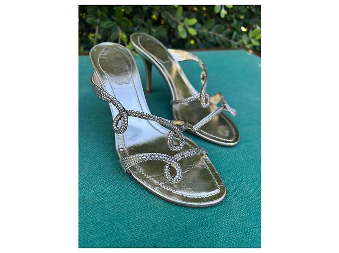 Rene Caovilla Sandali René Caovilla in pelle dorata con strass D'oro - vista 5