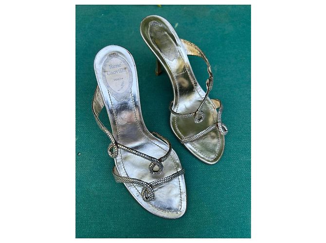 Rene Caovilla Sandali René Caovilla in pelle dorata con strass D'oro - vista 6