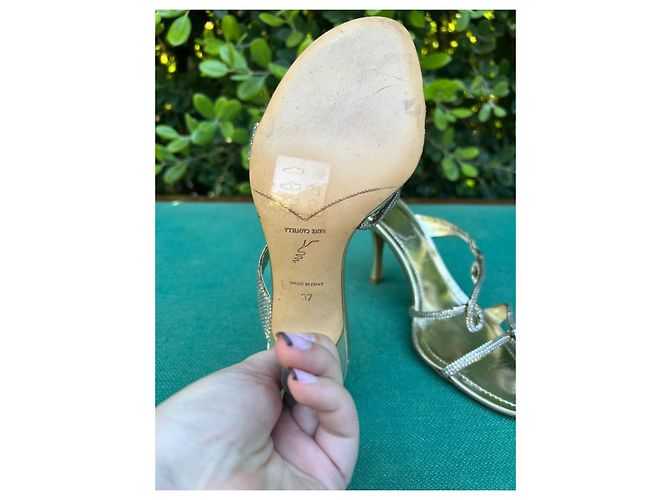 Rene Caovilla Sandali René Caovilla in pelle dorata con strass D'oro - vista 7