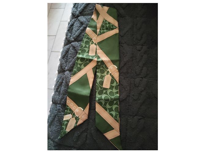 Foulard in seta Coach verde e beige - vista 3