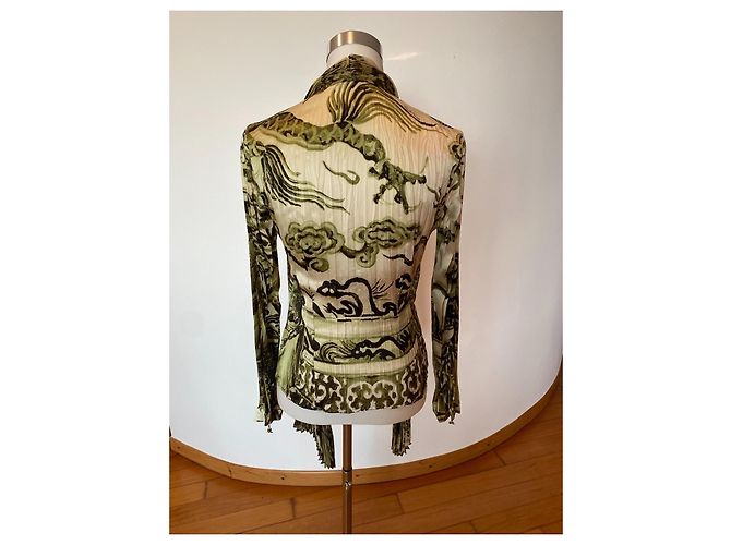 Roberto Cavalli camicia in seta con collo a sciarpa Bianco Verde - vista 4