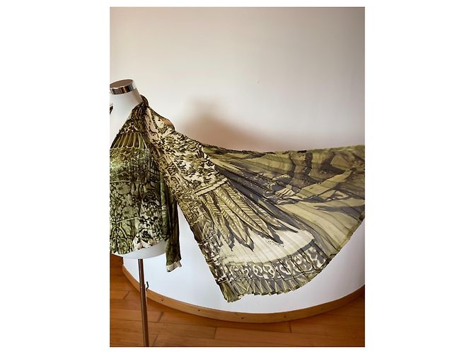 Roberto Cavalli camicia in seta con collo a sciarpa Bianco Verde - vista 6