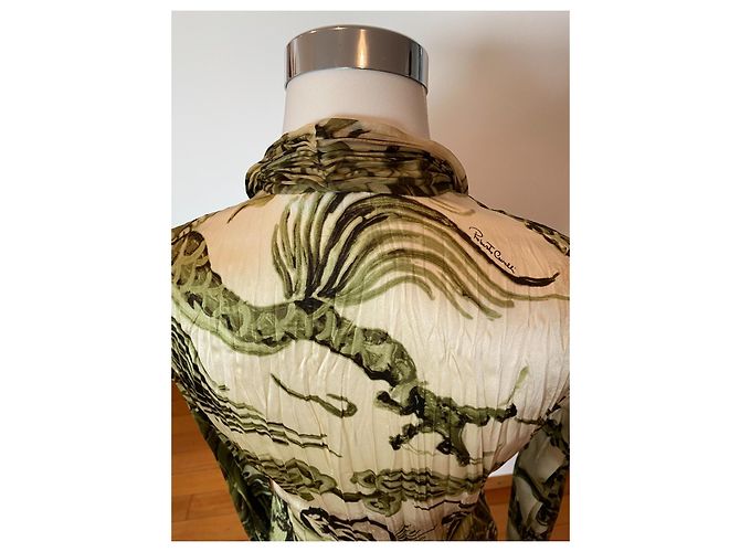 Roberto Cavalli camicia in seta con collo a sciarpa Bianco Verde - vista 7