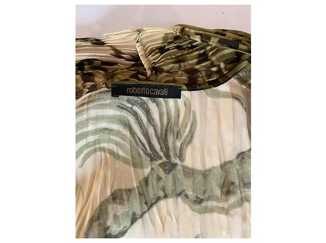 Roberto Cavalli camicia in seta con collo a sciarpa Bianco Verde - vista 8
