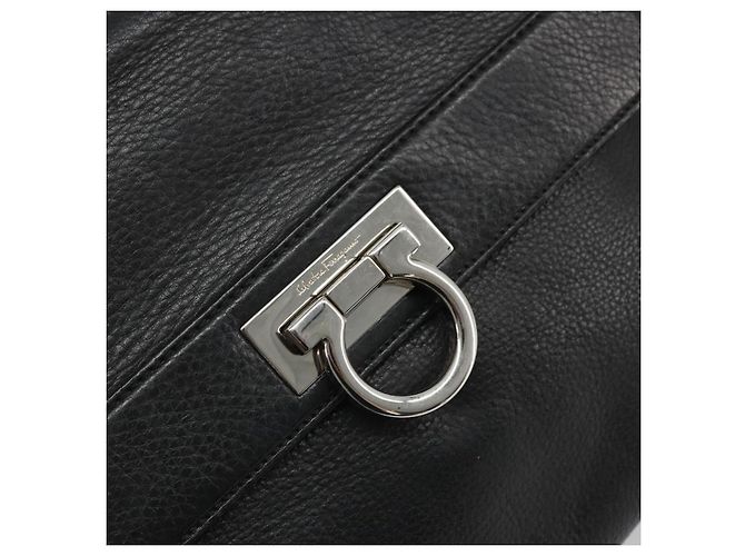 Borsa a mano in pelle nera e argento Gancini di Salvatore Ferragamo Auth bs34239 Nero - vista 17