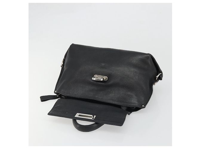 Borsa a mano in pelle nera e argento Gancini di Salvatore Ferragamo Auth bs34239 Nero - vista 18