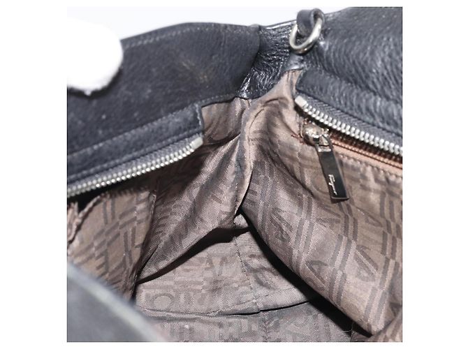 Borsa a mano in pelle nera e argento Gancini di Salvatore Ferragamo Auth bs34239 Nero - vista 22