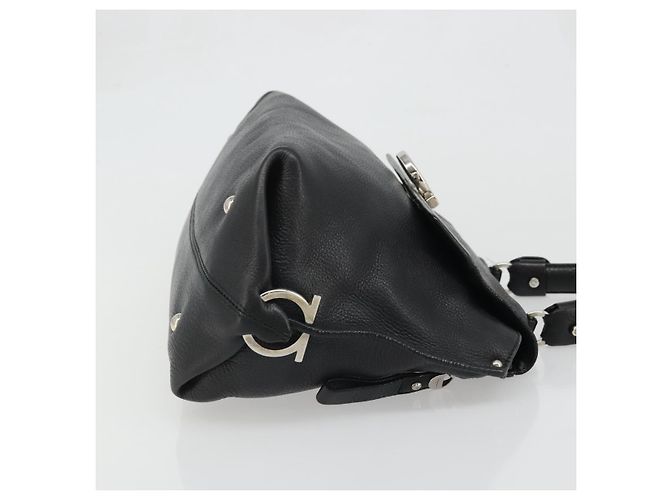 Borsa a mano in pelle nera e argento Gancini di Salvatore Ferragamo Auth bs34239 Nero - vista 3