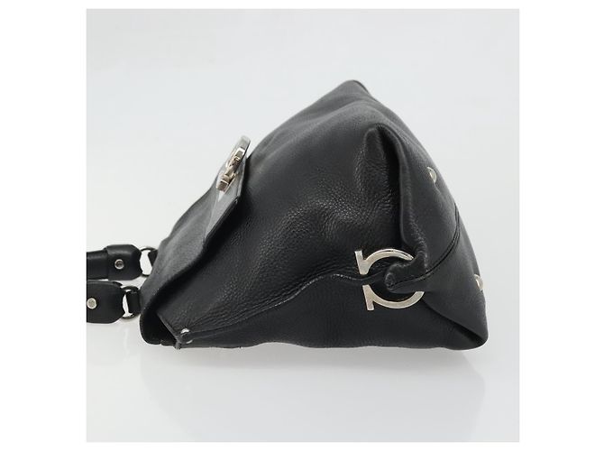 Borsa a mano in pelle nera e argento Gancini di Salvatore Ferragamo Auth bs34239 Nero - vista 4