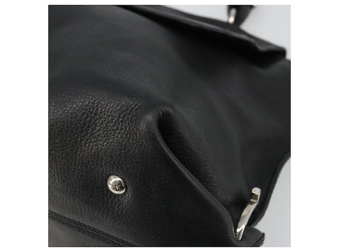 Borsa a mano in pelle nera e argento Gancini di Salvatore Ferragamo Auth bs34239 Nero - vista 9