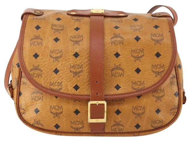 Borsa a Spalla MCM Vicetos Logogram in Pelle PVC Marrone Oro Auth BA11276 D'oro - vista 13