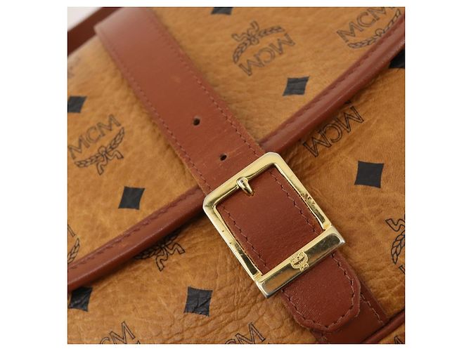 Borsa a Spalla MCM Vicetos Logogram in Pelle PVC Marrone Oro Auth BA11276 D'oro - vista 18