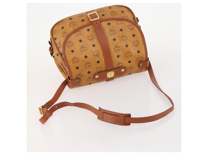Borsa a Spalla MCM Vicetos Logogram in Pelle PVC Marrone Oro Auth BA11276 D'oro - vista 7