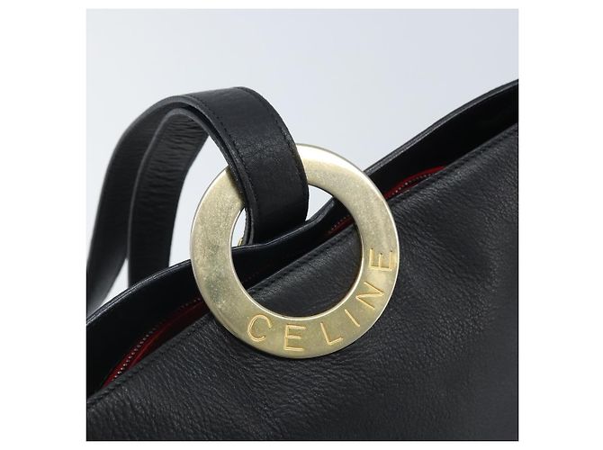 Céline Bolso de Hombro CELINE Circle de Cuero Negro y Oro Auth BAZ623A Dorado - vista 10