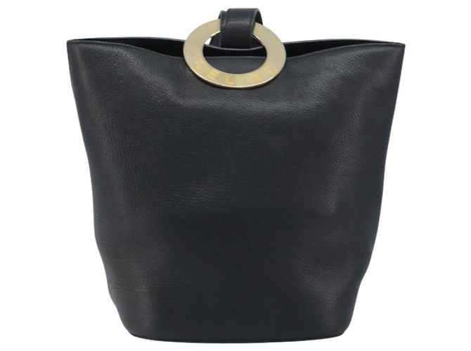 Céline Bolso de Hombro CELINE Circle de Cuero Negro y Oro Auth BAZ623A Dorado - vista 13