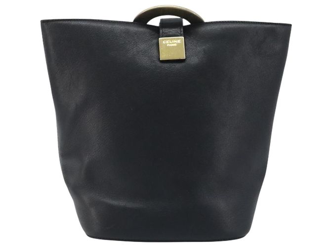 Céline Bolso de Hombro CELINE Circle de Cuero Negro y Oro Auth BAZ623A Dorado - vista 2