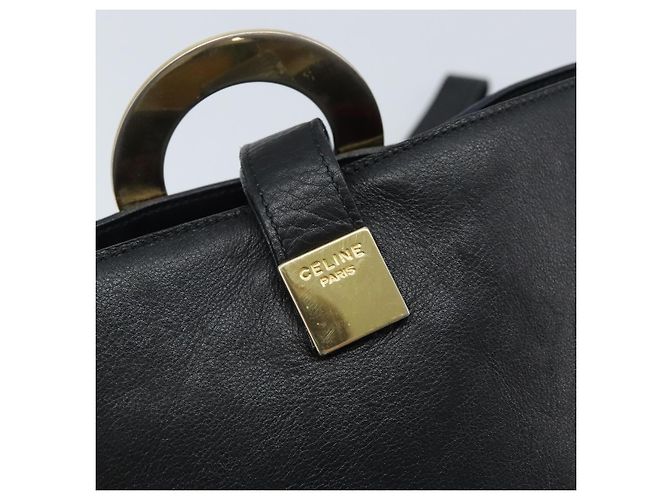 Céline Bolso de Hombro CELINE Circle de Cuero Negro y Oro Auth BAZ623A Dorado - vista 9
