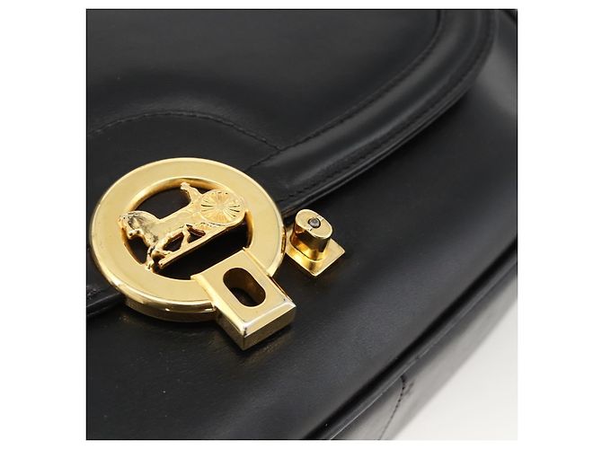 Borsa a spalla CÉLINE Carrozza in pelle nera e oro Auth BA11909 Nero D'oro - vista 10