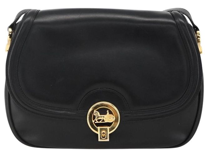 Borsa a spalla CÉLINE Carrozza in pelle nera e oro Auth BA11909 Nero D'oro - vista 13