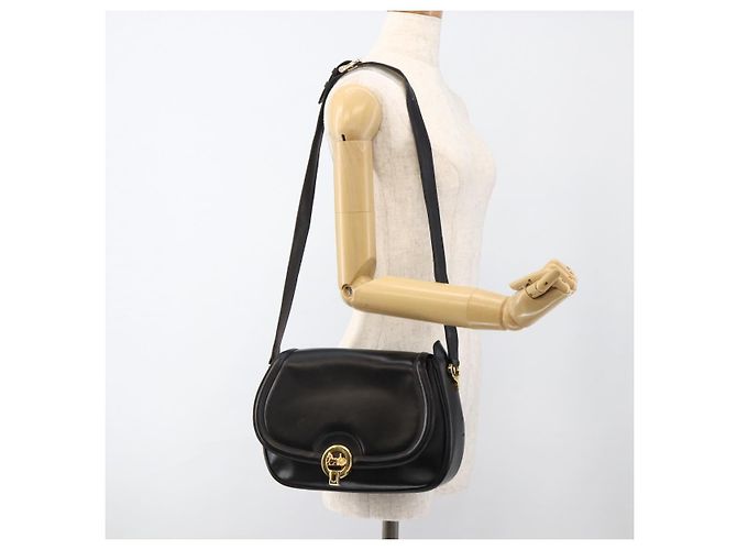 Borsa a spalla CÉLINE Carrozza in pelle nera e oro Auth BA11909 Nero D'oro - vista 21