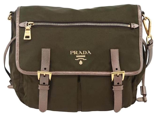 PRADA Schultertasche Nylon Khaki Gold Auth mr2228 Golden - Ansicht 13