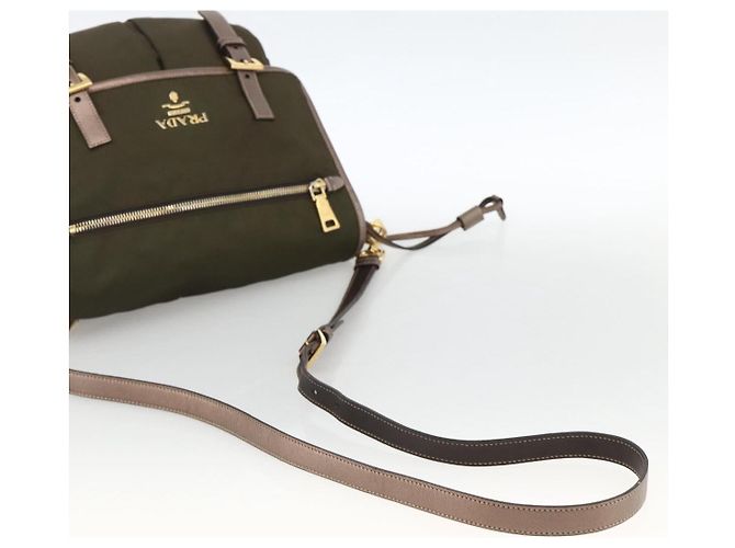 PRADA Schultertasche Nylon Khaki Gold Auth mr2228 Golden - Ansicht 7