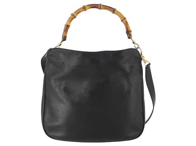 Borsa a Spalla in Pelle Gucci Bamboo 2way Nero Oro 001 1781 1638 Auth hk3622 D'oro - vista 13