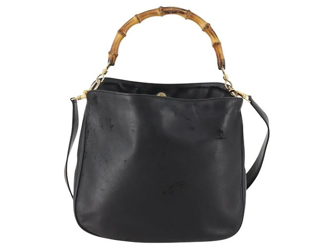 Borsa a Spalla in Pelle Gucci Bamboo 2way Nero Oro 001 1781 1638 Auth hk3622 D'oro - vista 2