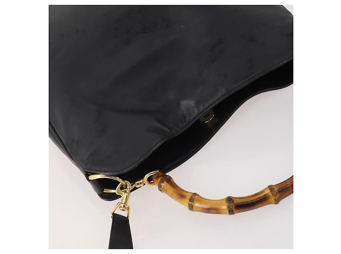Borsa a Spalla in Pelle Gucci Bamboo 2way Nero Oro 001 1781 1638 Auth hk3622 D'oro - vista 6