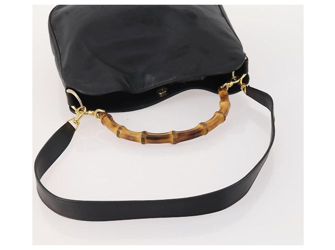 Borsa a Spalla in Pelle Gucci Bamboo 2way Nero Oro 001 1781 1638 Auth hk3622 D'oro - vista 7