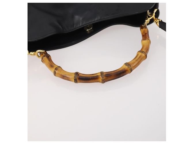 Borsa a Spalla in Pelle Gucci Bamboo 2way Nero Oro 001 1781 1638 Auth hk3622 D'oro - vista 8
