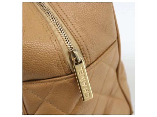 CHANEL Borsa Boston Matelassé Pelle Caviar Beige Oro CC Auth mr2295 D'oro - vista 10