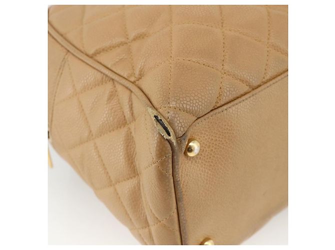CHANEL Borsa Boston Matelassé Pelle Caviar Beige Oro CC Auth mr2295 D'oro - vista 14