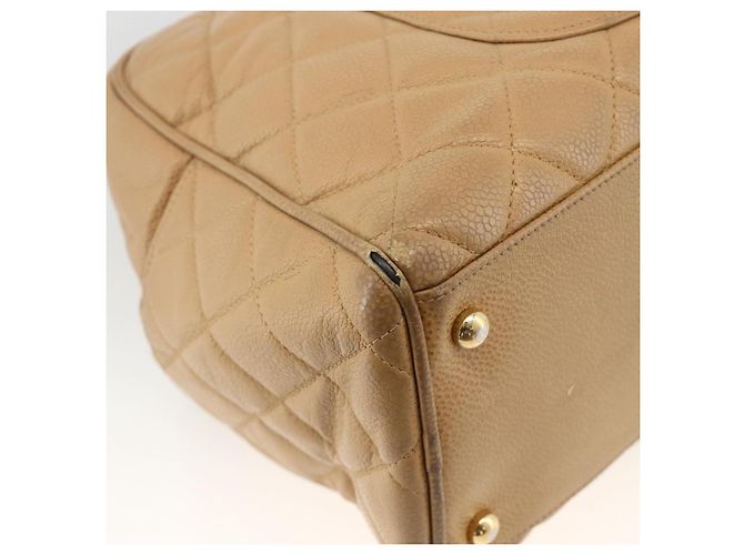 CHANEL Borsa Boston Matelassé Pelle Caviar Beige Oro CC Auth mr2295 D'oro - vista 16