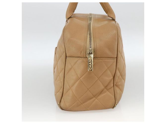 CHANEL Borsa Boston Matelassé Pelle Caviar Beige Oro CC Auth mr2295 D'oro - vista 3