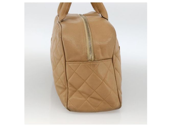 CHANEL Borsa Boston Matelassé Pelle Caviar Beige Oro CC Auth mr2295 D'oro - vista 4
