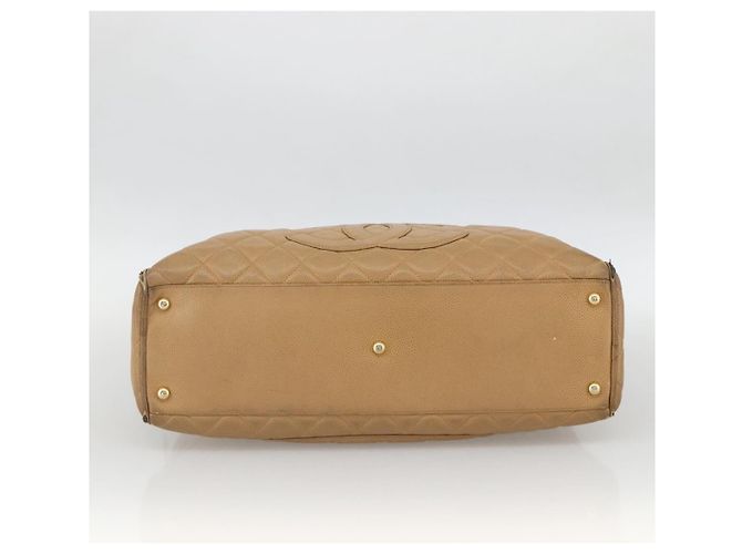 CHANEL Borsa Boston Matelassé Pelle Caviar Beige Oro CC Auth mr2295 D'oro - vista 5