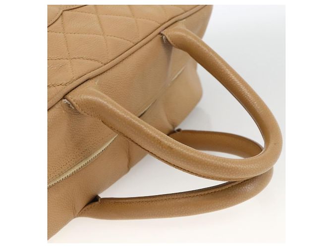 CHANEL Borsa Boston Matelassé Pelle Caviar Beige Oro CC Auth mr2295 D'oro - vista 7