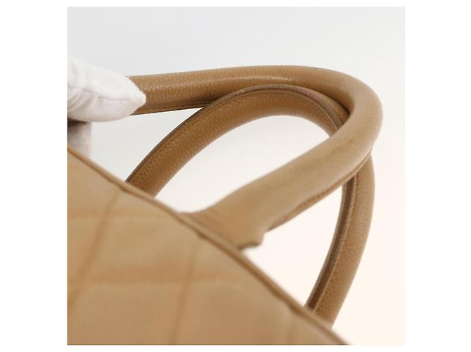 CHANEL Borsa Boston Matelassé Pelle Caviar Beige Oro CC Auth mr2295 D'oro - vista 8