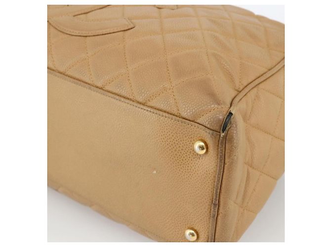 CHANEL Borsa Boston Matelassé Pelle Caviar Beige Oro CC Auth mr2295 D'oro - vista 9