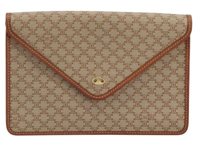 Céline Clutch in tela Macadam CELINE PVC Beige Oro Auth ARZ901 D'oro - vista 13