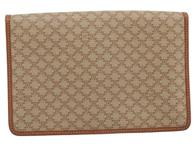 Céline Clutch in tela Macadam CELINE PVC Beige Oro Auth ARZ901 D'oro - vista 2